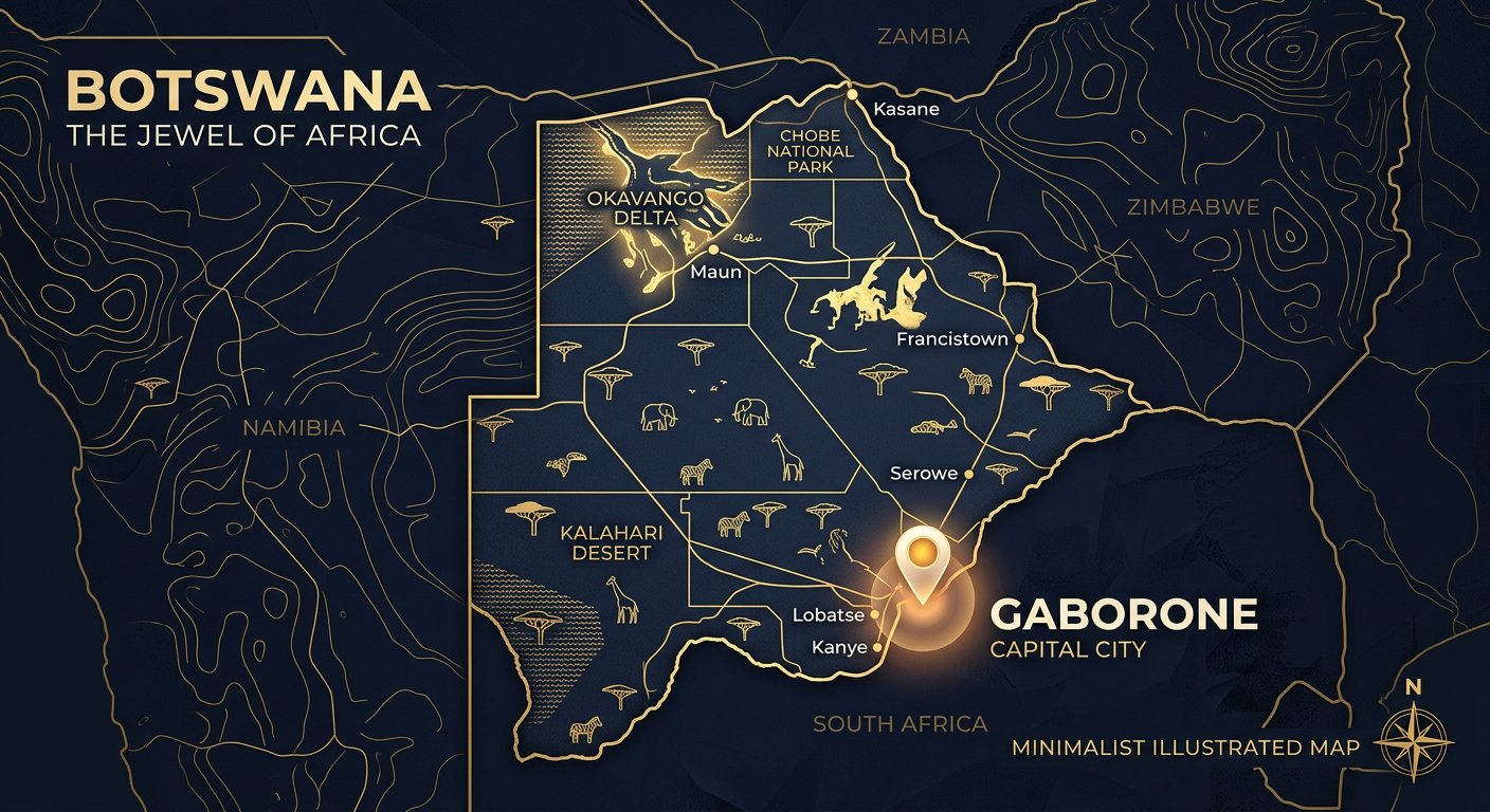 Gaborone on the map of Botswana